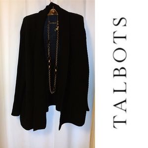TALBOTS merino shawl ribbed cardigan black 3XP